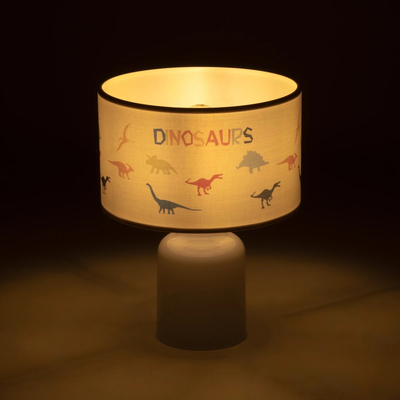 GloboStar® DINO 204-0028 Παιδικό Eπιτραπέζιο Φωτιστικό Πορτατίφ Μονόφωτο 1 x E27 IP20 Πολύχρωμο Ύφασμα με Λευκό Πλαστικό - Μ24 x Π24 x Υ32cm