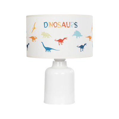GloboStar® DINO 204-0028 Παιδικό Eπιτραπέζιο Φωτιστικό Πορτατίφ Μονόφωτο 1 x E27 IP20 Πολύχρωμο Ύφασμα με Λευκό Πλαστικό - Μ24 x Π24 x Υ32cm