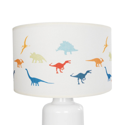 GloboStar® DINO 204-0028 Παιδικό Eπιτραπέζιο Φωτιστικό Πορτατίφ Μονόφωτο 1 x E27 IP20 Πολύχρωμο Ύφασμα με Λευκό Πλαστικό - Μ24 x Π24 x Υ32cm