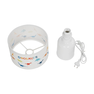GloboStar® DINO 204-0028 Παιδικό Eπιτραπέζιο Φωτιστικό Πορτατίφ Μονόφωτο 1 x E27 IP20 Πολύχρωμο Ύφασμα με Λευκό Πλαστικό - Μ24 x Π24 x Υ32cm