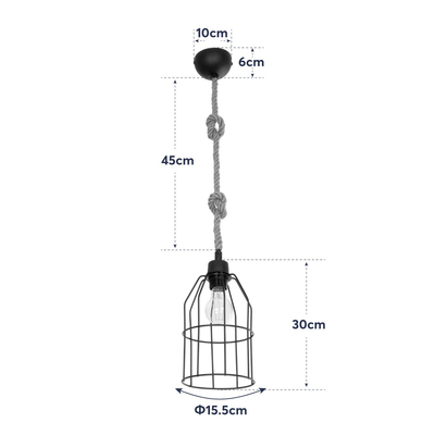 GLOBOSTAR® TALAH 203-0009 Vintage Κρεμαστό Φωτιστικό Οροφής με Ντουί 1 x E27 AC 220-240V IP20 - Μαύρο & Μπεζ - Μ15.5 x Π15.5 x Υ30cm