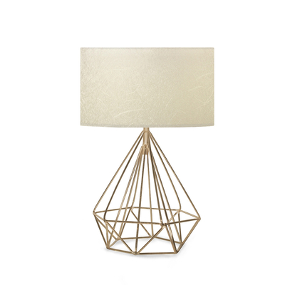 GloboStar® DIAMOND 204-0084 Μοντέρνο Eπιτραπέζιο Φωτιστικό Πορτατίφ Μονόφωτο 1 x E27 IP20 Χρυσό Μέταλλο με Μπεζ Ύφασμα - Μ24 x Π24 x Υ35cm