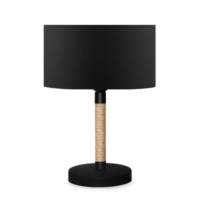 GloboStar® STRING 204-0072 Μοντέρνο Eπιτραπέζιο Φωτιστικό Πορτατίφ Μονόφωτο 1 x E27 IP20 Μαύρο Mέταλλο, Μπεζ Σχοινί με Μαύρο Ύφασμα - Μ24 x Π24 x Υ37cm