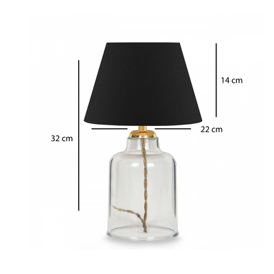 GloboStar® TRANS 204-0054 Μοντέρνο Eπιτραπέζιο Φωτιστικό Πορτατίφ Μονόφωτο 1 x E27 IP20 Διάφανο Πλαστικό με Μαύρο Ύφασμα - Μ22 x Π22 x Υ14cm