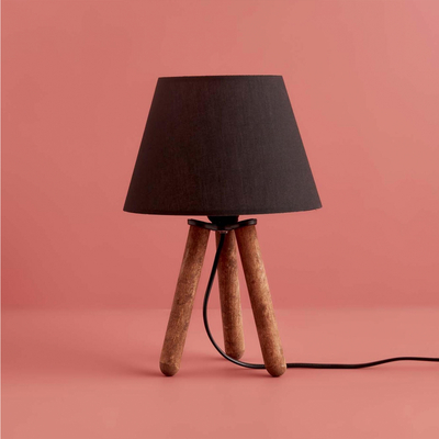 GloboStar® CAP 204-0068 Μοντέρνο Eπιτραπέζιο Φωτιστικό Πορτατίφ Μονόφωτο 1 x E27 IP20 Καφέ Ξύλο με Μαύρο Ύφασμα - Μ22 x Π22 x Υ33cm