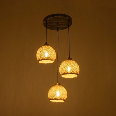 GLOBOSTAR® YASAM 203-0025 Vintage Κρεμαστό Φωτιστικό Οροφής με Ντουί 3 x E27 AC 220-240V IP20 - Καφέ - Μ42 x Π42 x Υ54cm