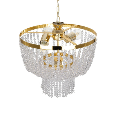 GLOBOSTAR® CRYSTAL 203-0028 Κλασικό Κρεμαστό Φωτιστικό Οροφής με Ντουί 3 x E27 AC 220-240V IP20 - Χρυσό & Διάφανο - Μ41 x Π41 x Υ40cm