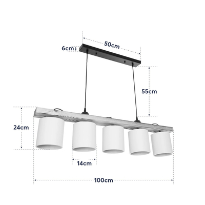 GLOBOSTAR® CUP 203-0054 Vintage Κρεμαστό Φωτιστικό Οροφής με Ντουί 5 x E27 AC 220-240V IP20 - Μπεζ & Λευκό - Μ100 x Π14 x Υ24cm