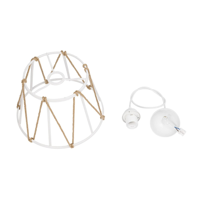 GLOBOSTAR® JUTE 203-0091 Μοντέρνο Κρεμαστό Φωτιστικό Οροφής με Ντουί 1 x E27 AC 220-240V IP20 - Λευκό & Μπεζ - Μ30 x Π30 x Υ23cm