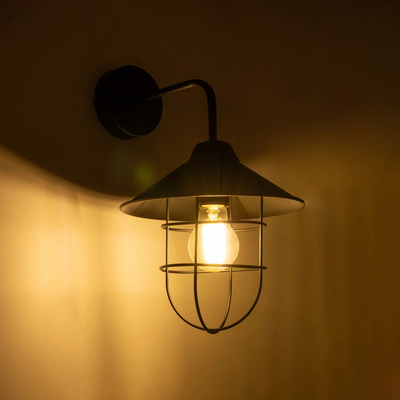 GLOBOSTAR® CAGE 203-0096 Vintage Φωτιστικό Τοίχου - Απλίκα με Ντουί 1 x E27 AC 220-240V IP20 - Μαύρο - M22 x Π28 x Υ35cm