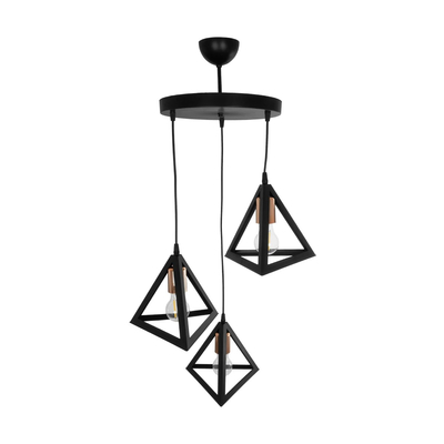 GLOBOSTAR® TRIANGLE 203-0162 Μοντέρνο Κρεμαστό Φωτιστικό Οροφής με Ντουί 3 x E27 AC 220-240V IP20 - Μάυρο & Χάλκινο - Μ67 x Π67 x Υ50cm