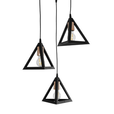 GLOBOSTAR® TRIANGLE 203-0162 Μοντέρνο Κρεμαστό Φωτιστικό Οροφής με Ντουί 3 x E27 AC 220-240V IP20 - Μάυρο & Χάλκινο - Μ67 x Π67 x Υ50cm