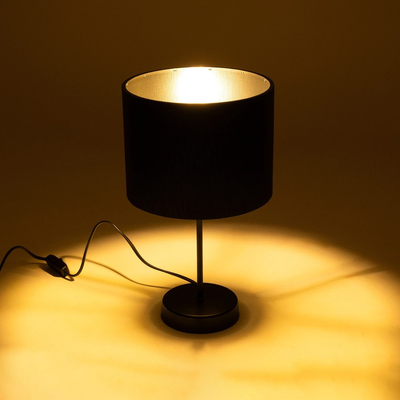 GloboStar® WIZ 203-0178 Μοντέρνο Επιτραπέζιο Φωτιστικό Πορτατίφ Μονόφωτο 1 x E27 IP20 Μαύρο Μέταλλο με Μαύρο Ύφασμα - Μ22 x Π22 x Υ36.5cm