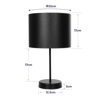 GloboStar® WIZ 203-0178 Μοντέρνο Επιτραπέζιο Φωτιστικό Πορτατίφ Μονόφωτο 1 x E27 IP20 Μαύρο Μέταλλο με Μαύρο Ύφασμα - Μ22 x Π22 x Υ36.5cm