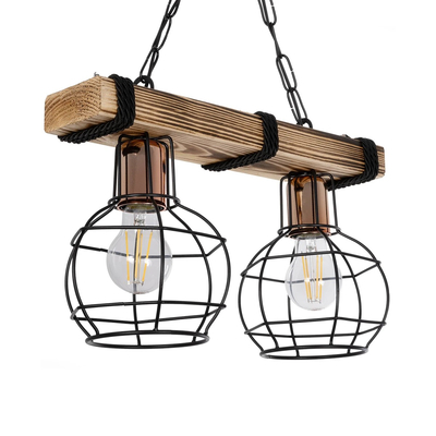 GLOBOSTAR® STARLO 201-0005 Vintage Κρεμαστό Φωτιστικό Οροφής με Ντουί 2 x E27 AC 220-240V IP20 - Μπεζ & Μαύρο - Μ38 x Π16 x Υ23cm