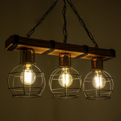 GLOBOSTAR® STARLO 201-0006 Vintage Κρεμαστό Φωτιστικό Οροφής με Ντουί 3 x E27 AC 220-240V IP20 - Μπεζ & Μαύρο - Μ50 x Π16 x Υ23cm