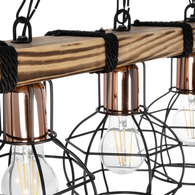 GLOBOSTAR® STARLO 201-0006 Vintage Κρεμαστό Φωτιστικό Οροφής με Ντουί 3 x E27 AC 220-240V IP20 - Μπεζ & Μαύρο - Μ50 x Π16 x Υ23cm