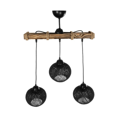 GLOBOSTAR® LUMA 201-0010 Vintage Κρεμαστό Φωτιστικό Οροφής με Ντουί 3 x E27 AC 220-240V IP20 - Μπεζ & Μαύρο - Μ55 x Π18 x Υ65cm