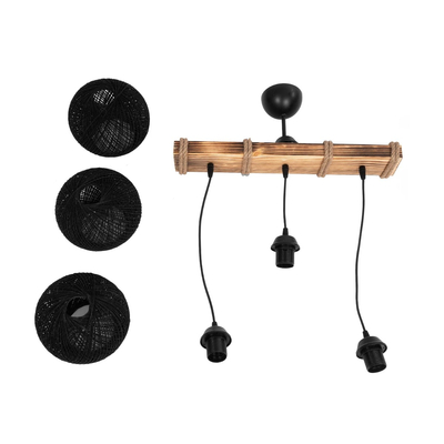 GLOBOSTAR® LUMA 201-0010 Vintage Κρεμαστό Φωτιστικό Οροφής με Ντουί 3 x E27 AC 220-240V IP20 - Μπεζ & Μαύρο - Μ55 x Π18 x Υ65cm