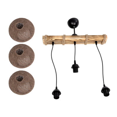 GLOBOSTAR® LUMA 201-0012 Vintage Κρεμαστό Φωτιστικό Οροφής με Ντουί 3 x E27 AC 220-240V IP20 - Καφέ & Μπεζ - Μ55 x Π18 x Υ65cm