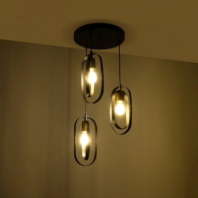 GLOBOSTAR® SPARKIO 201-0025 Vintage Κρεμαστό Φωτιστικό Οροφής με Ντουί 3 x E27 AC 220-240V IP20 - Μαύρο & Χάλκινο - Μ36 x Π36 x Υ62cm