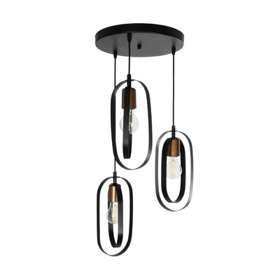 GLOBOSTAR® SPARKIO 201-0025 Vintage Κρεμαστό Φωτιστικό Οροφής με Ντουί 3 x E27 AC 220-240V IP20 - Μαύρο & Χάλκινο - Μ36 x Π36 x Υ62cm