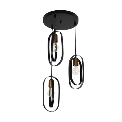 GLOBOSTAR® SPARKIO 201-0025 Vintage Κρεμαστό Φωτιστικό Οροφής με Ντουί 3 x E27 AC 220-240V IP20 - Μαύρο & Χάλκινο - Μ36 x Π36 x Υ62cm