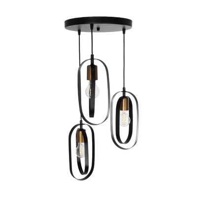 GLOBOSTAR® SPARKIO 201-0025 Vintage Κρεμαστό Φωτιστικό Οροφής με Ντουί 3 x E27 AC 220-240V IP20 - Μαύρο & Χάλκινο - Μ36 x Π36 x Υ62cm
