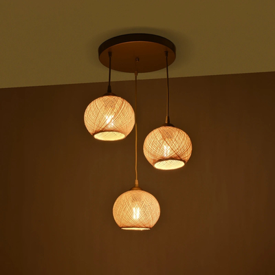 GLOBOSTAR® ILLUMIO 201-0027 Vintage Κρεμαστό Φωτιστικό Οροφής με Ντουί 3 x E27 AC 220-240V IP20 - Χρυσό & Μπεζ - Μ40 x Π40 x Υ53cm