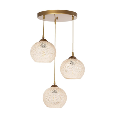 GLOBOSTAR® ILLUMIO 201-0027 Vintage Κρεμαστό Φωτιστικό Οροφής με Ντουί 3 x E27 AC 220-240V IP20 - Χρυσό & Μπεζ - Μ40 x Π40 x Υ53cm