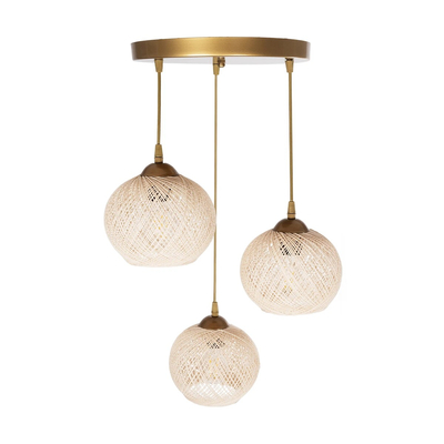 GLOBOSTAR® ILLUMIO 201-0027 Vintage Κρεμαστό Φωτιστικό Οροφής με Ντουί 3 x E27 AC 220-240V IP20 - Χρυσό & Μπεζ - Μ40 x Π40 x Υ53cm