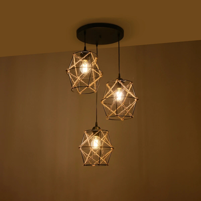 GLOBOSTAR® RAYLO 201-0048 Vintage Κρεμαστό Φωτιστικό Οροφής με Ντουί 3 x E27 AC 220-240V IP20 - Μαύρο & Μπεζ - Μ44 x Π44 x Υ73cm