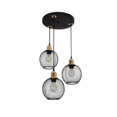 GLOBOSTAR® VIVIDUS 201-0020 Vintage Κρεμαστό Φωτιστικό Οροφής με Ντουί 3 x E27 AC 220-240V IP20 - Μαύρο & Χρυσό - Μ40 x Π40 x Υ60cm