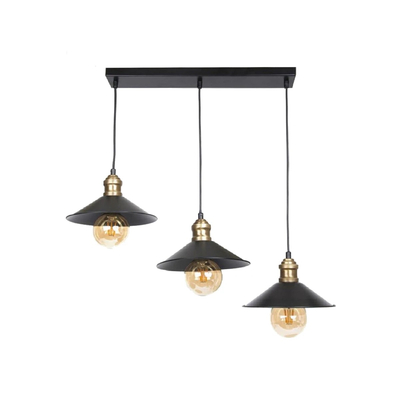 GLOBOSTAR® LUCANA 201-0044 Vintage Κρεμαστό Φωτιστικό Οροφής με Ντουί 3 x E27 AC 220-240V IP20 - Μαύρο & Χρυσό - Μ50 x Π25 x Υ75cm
