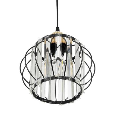 GLOBOSTAR® LUCERO 201-0078 Vintage Κρεμαστό Φωτιστικό Οροφής με Ντουί 1 x E27 AC 220-240V IP20 - Μαύρο & Διάφανο - Μ24 x Π24 x Υ24cm