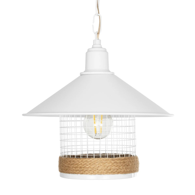 GLOBOSTAR® GLORA 201-0089 Vintage Κρεμαστό Φωτιστικό Οροφής με Ντουί 1 x E27 AC 220-240V IP20 - Λευκο & Μπεζ - Μ30 x Π30 x Υ29cm