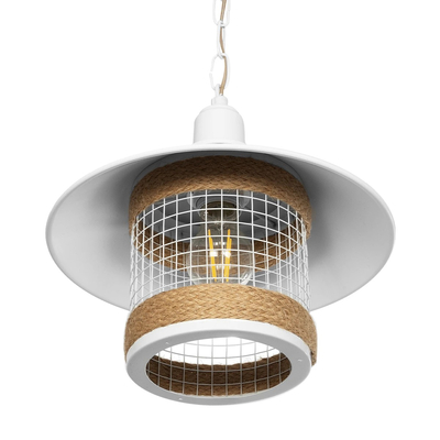 GLOBOSTAR® GLORA 201-0089 Vintage Κρεμαστό Φωτιστικό Οροφής με Ντουί 1 x E27 AC 220-240V IP20 - Λευκο & Μπεζ - Μ30 x Π30 x Υ29cm