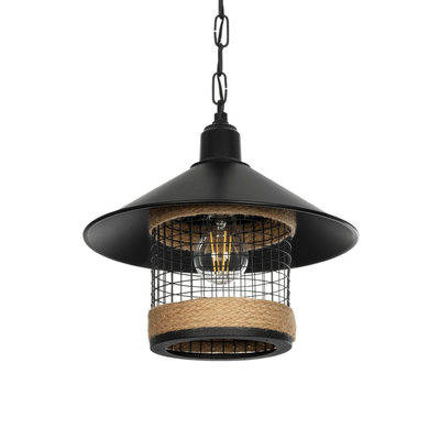 GLOBOSTAR® GLORA 201-0090 Vintage Κρεμαστό Φωτιστικό Οροφής με Ντουί 1 x E27 AC 220-240V IP20 - Μαύρο & Μπεζ - Μ30 x Π30 x Υ29cm