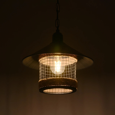 GLOBOSTAR® GLORA 201-0090 Vintage Κρεμαστό Φωτιστικό Οροφής με Ντουί 1 x E27 AC 220-240V IP20 - Μαύρο & Μπεζ - Μ30 x Π30 x Υ29cm