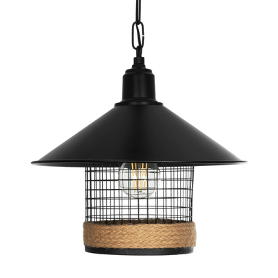 GLOBOSTAR® GLORA 201-0090 Vintage Κρεμαστό Φωτιστικό Οροφής με Ντουί 1 x E27 AC 220-240V IP20 - Μαύρο & Μπεζ - Μ30 x Π30 x Υ29cm