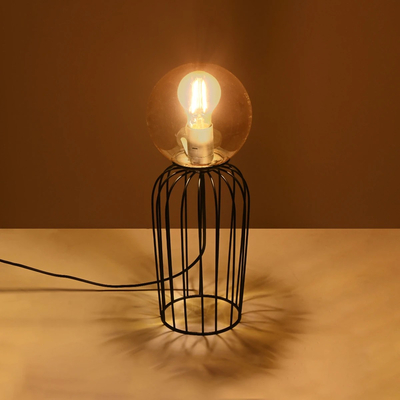 GloboStar® ZENITH 201-0094 Vintage Επιτραπέζιο Φωτιστικό Μπάλα Μονόφωτο 1 x E27 IP20 Μαύρο Μέταλλο με Μελί Γυαλί - Μ15 x Π15 x Υ40cm