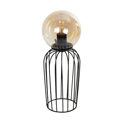 GloboStar® ZENITH 201-0094 Vintage Επιτραπέζιο Φωτιστικό Μπάλα Μονόφωτο 1 x E27 IP20 Μαύρο Μέταλλο με Μελί Γυαλί - Μ15 x Π15 x Υ40cm