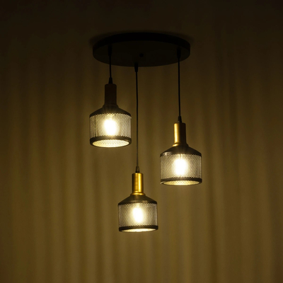 GLOBOSTAR® RADIANT 201-0097 Vintage Κρεμαστό Φωτιστικό Οροφής με Ντουί 3 x E27 AC 220-240V IP20 - Μαύρο & Χρυσό - Μ38 x Π38 x Υ50cm