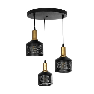 GLOBOSTAR® RADIANT 201-0097 Vintage Κρεμαστό Φωτιστικό Οροφής με Ντουί 3 x E27 AC 220-240V IP20 - Μαύρο & Χρυσό - Μ38 x Π38 x Υ50cm