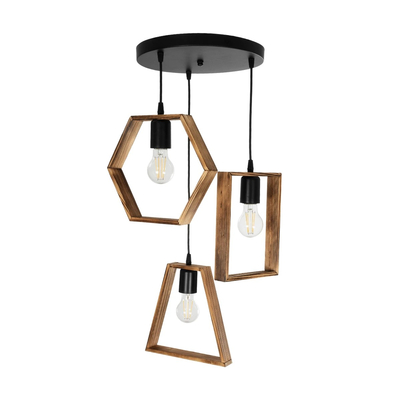 GLOBOSTAR® EMBER 201-0102 Vintage Κρεμαστό Φωτιστικό Οροφής με Ντουί 3 x E27 AC 220-240V IP20 - Καφέ &amp; Μαύρο - Μ50 x Π50 x Υ70cm