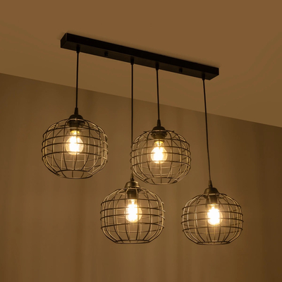 GLOBOSTAR® PULSAR 201-0103 Vintage Κρεμαστό Φωτιστικό Οροφής με Ντουί 4 x E27 AC 220-240V IP20 - Μαύρο - Μ80 x Π22 x Υ46cm