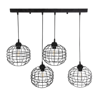 GLOBOSTAR® PULSAR 201-0103 Vintage Κρεμαστό Φωτιστικό Οροφής με Ντουί 4 x E27 AC 220-240V IP20 - Μαύρο - Μ80 x Π22 x Υ46cm