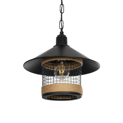 GLOBOSTAR® GLORA 201-0090 Vintage Κρεμαστό Φωτιστικό Οροφής με Ντουί 1 x E27 AC 220-240V IP20 - Μαύρο & Μπεζ - Μ30 x Π30 x Υ29cm