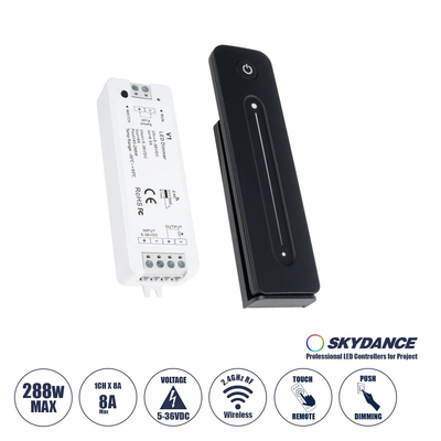 GloboStar® 73119 V1+R11 SKYDANCE ΣΕΤ Dimmer & Ασύρματο Χειριστήριο Αφής 1 Group RF 2.4Ghz 8A Max DC 5-36V (288W) - DC 3V IP20 - 5 Χρόνια Εγγύηση