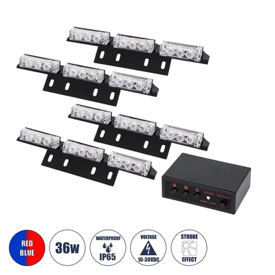 GloboStar® 85017 PRO Series ΣΕΤ 4 x 3 Μπάρες Σήμανσης Οχήματος Οδικής Βοήθειας για Αυτοκίνητα & Φορτηγά 3 Προγραμμάτων Φωτισμού STROBE LED HIGH POWER 36W DC 10-30V Αδιάβροχο IP65 Κόκκινο & Μπλε-  Μ18 x Π4.5 x Υ3cm - 2 Χρόνια Εγγύηση